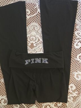 PINK Victoria's Secret Black Fold-Over Waist Yoga Pants